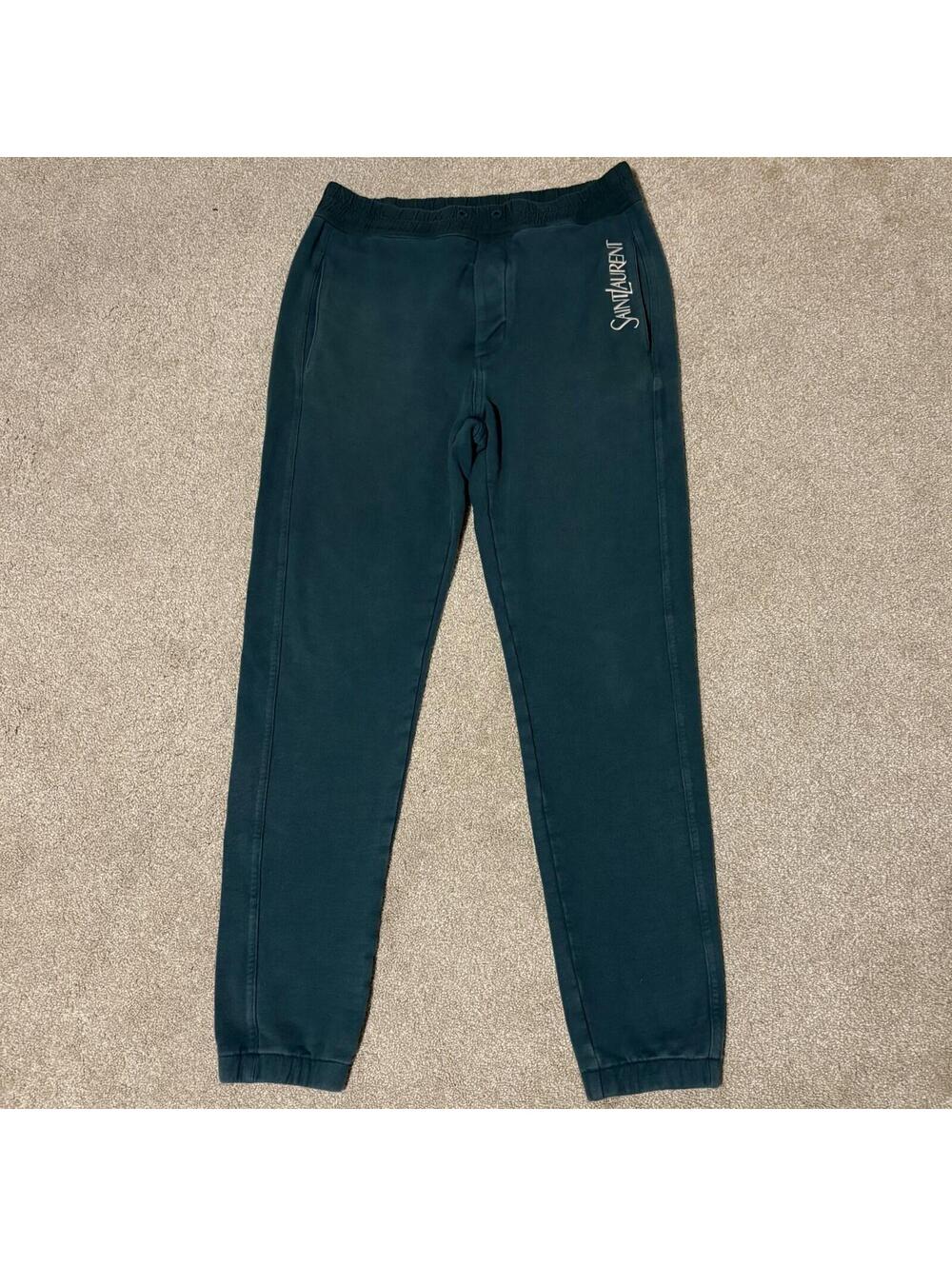 YSL Saint Laurent Mens Logo-Embroidered Sweatpants Joggers Green, Sz M $1100